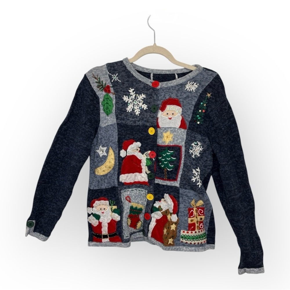 Vintage  Christmas Sweater Cardigan Santa Cottagecore Festive Medium